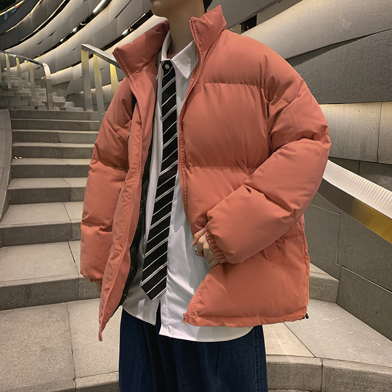 Otoño e invierno collar de pie Abrigo acolchado de algodón hombres y mujeres de moda de la calle de estilo coreano suelta casual estilo perezoso pareja desgaste color sólido pan Abrigo acolchado de algodón
