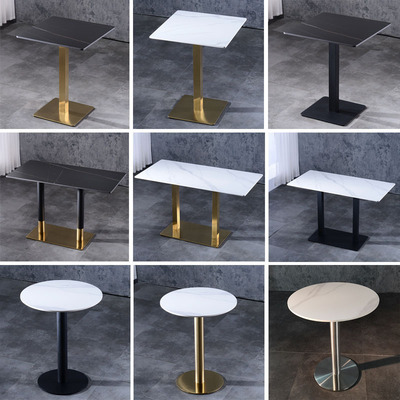 定制岩板餐桌圆形西餐咖啡厅饭店奶茶店酒店洽谈大理石纹桌椅组合|ms