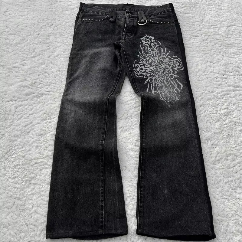 Cross-Border European and American Retro Punk Flared Jeans for Men and Women, High Street Y2K Low-Waist Versatile Casual Floor-Length Pants Ins