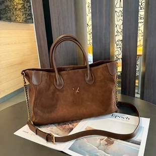 Matte suede shoulder bag, capacious retro one-shoulder bag