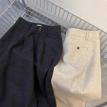 渠道货,掌柜自留推荐!秋冬黑色毛呢加厚高腰宽松休闲阔腿长裤女