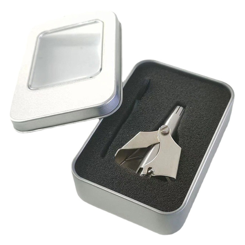 Caja de hierro manual de acero inoxidable nariz pelo trimmer lavable mecánica nariz pelo tijeras unisex nariz pelo trimmer