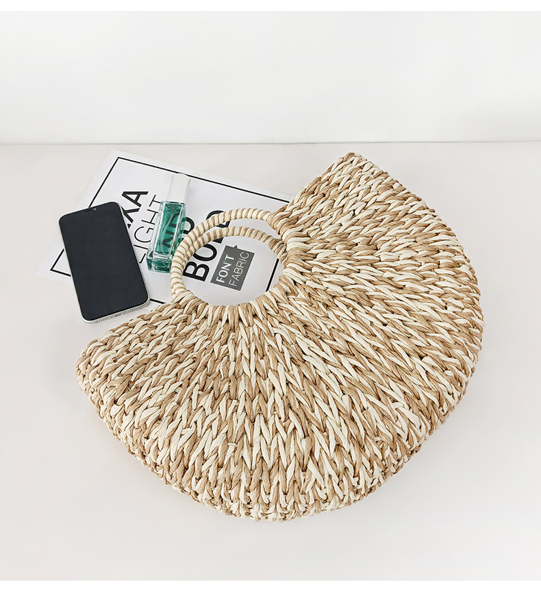 Round Shape Large Size Women's Large Paper Multicolor Streetwear Weave Round Open Straw Bag