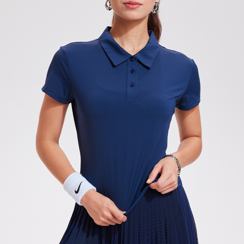 夏季网球服女士短款Polo衫翻领短袖弹力速干高尔夫工装运动T恤|undefined