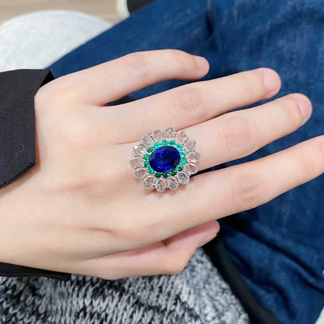 Modern Style Flower Copper Open Ring Plating Artificial Gemstones Copper Rings