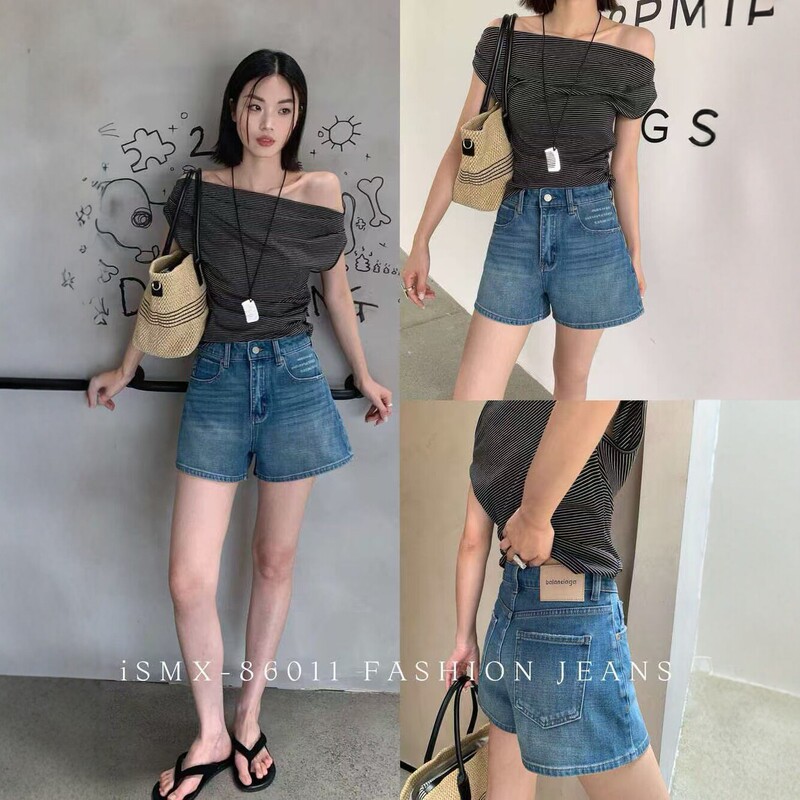 High-Waisted A-Line Denim Shorts for Women, New Summer Style, Slimming, Versatile, Wide-Leg Hot Pants, Thin, Stretchy, Fashionable and Trendy High-Waisted A-Line Denim Shorts for Women, New Summer Style, Slimming, Versatile, Wide-Leg Hot Pants, Thin, Stretchy, Fashionable and Trendy