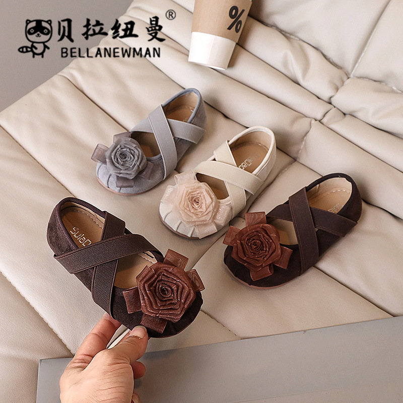 Customized Girls Retro Flower Ballet Dance Shoes 2024 Autum New Cross Strap Flats Shallow Mouth Flats Shoes