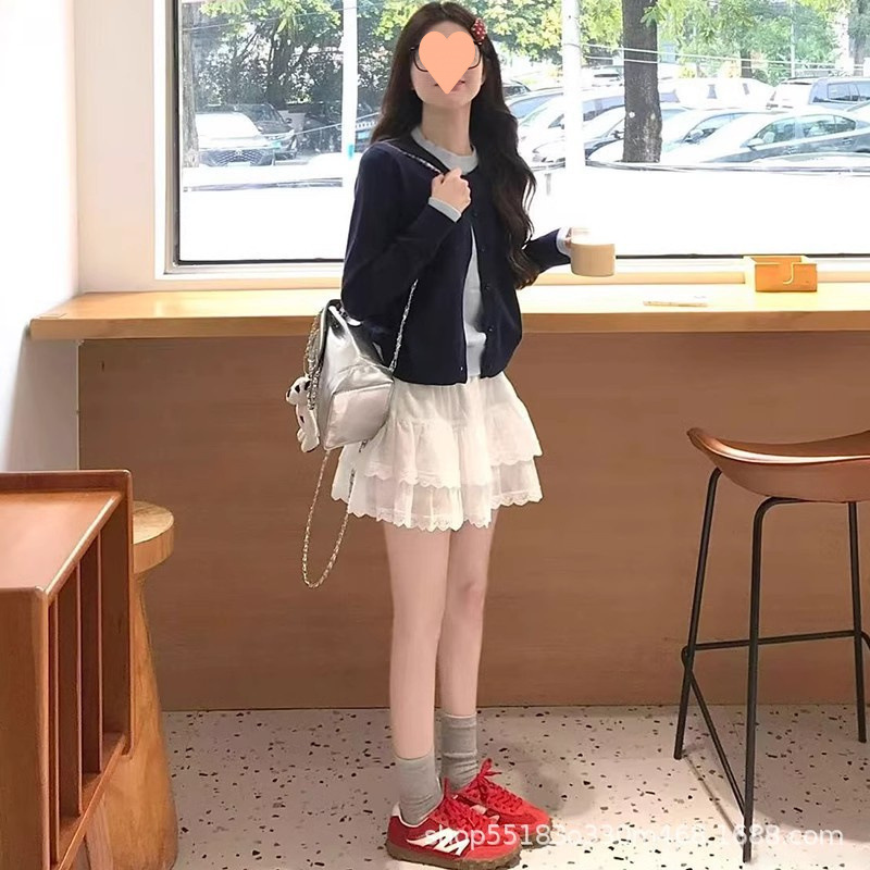 白色蕾丝蛋糕短裙女春夏甜美法式高腰显瘦花边a字芭蕾蓬蓬半身裙|undefined