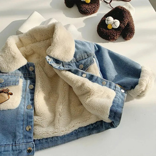Children's fleece-lined Thickened Denim Coat Western Style 2024 Winter New Girls' Korean Style Jeans Boys' Baby Trendy