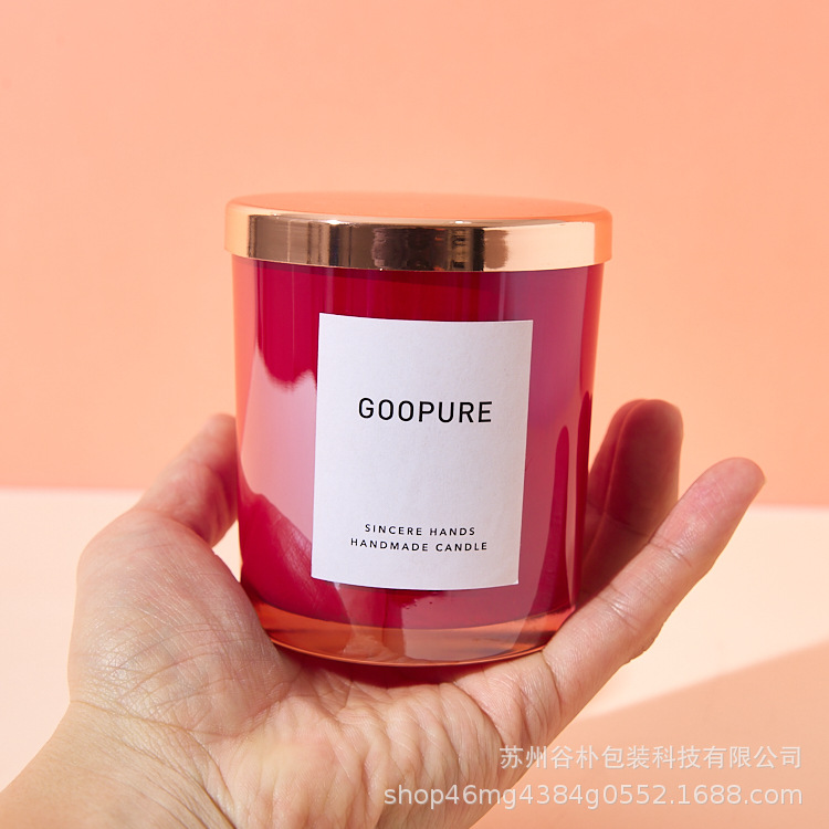 Portavelas de lujo 8090, portavelas de vidrio color champán galvanizado, portavelas de vidrio rojo galvanizado con tapa