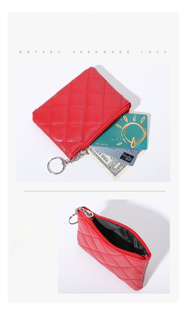 Coin Purse Women's 2022 Diamond Embroidered PU Short Mini Zipper Small Purse Solid Color Coin Card Storage Bag_voghion.com