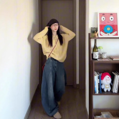 2025新款黄色小香风系带针织衫上衣韩系感套头毛衣女早秋季新