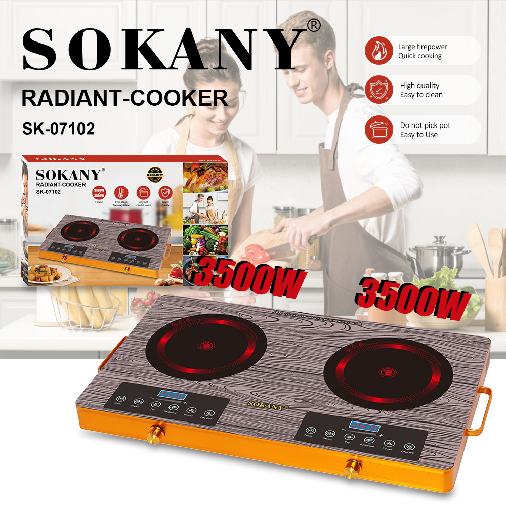 Cross-Border Sokany07102 Induction Cooker Household 3500W High-Power Double Stove Electric Stove Touch Screen Crystal Plate Electric Ceramic Stove