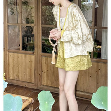 2024新中式国风黄色盘扣外套双面两穿短裤两件套轻熟风春季女装