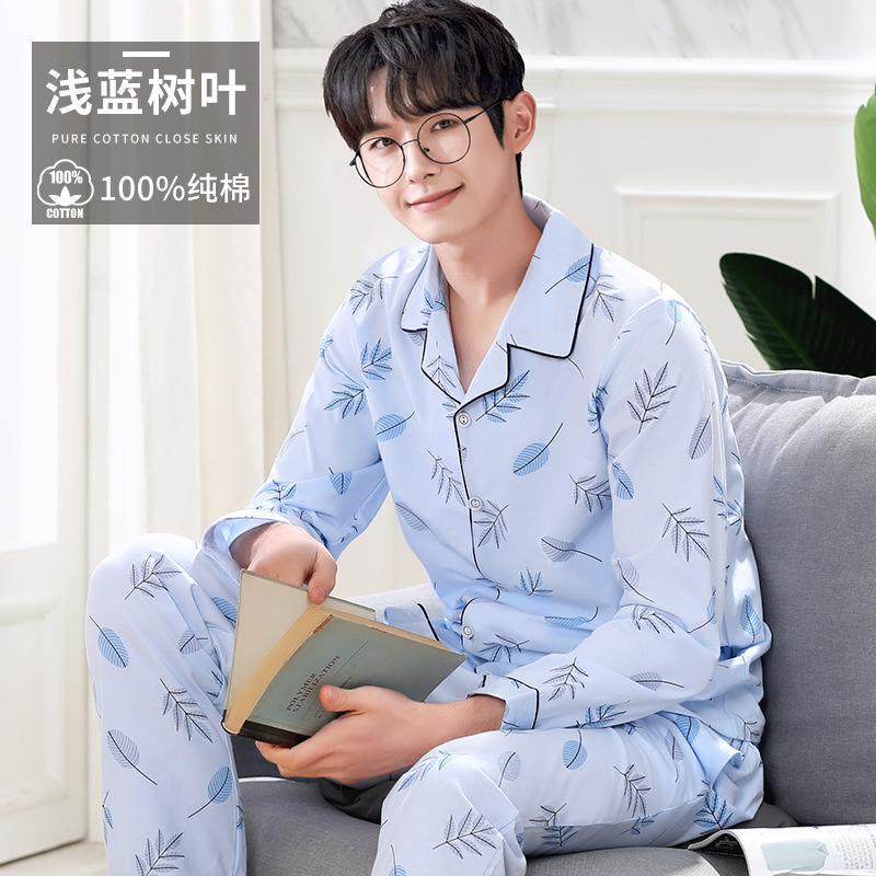 Pijamas de los hombres primavera y otoño más tamaño % algodón manga larga 2022 nuevo traje casual desgaste del hogar se puede usar fuera