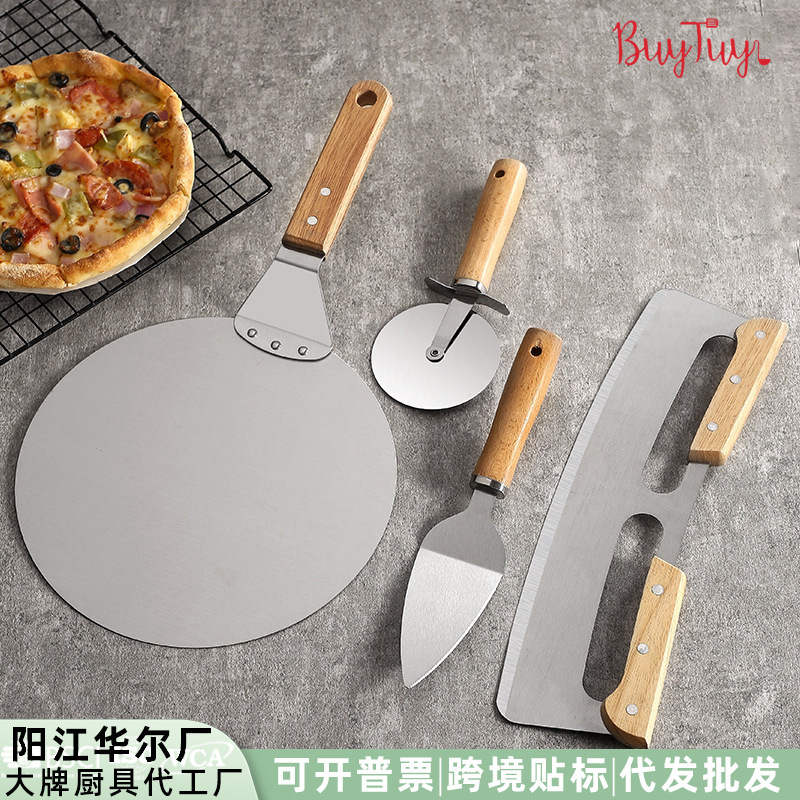 Kit de herramientas de pizza de horneado doméstico redondo grande pala de pizza de cocina de acero inoxidable horneado gadget multipropósito