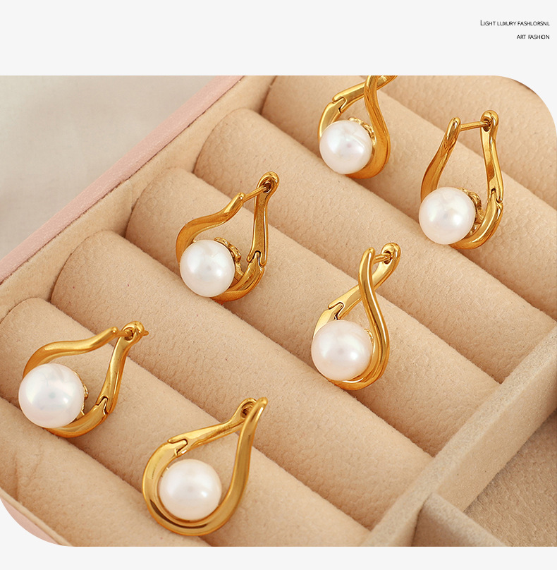 Drop Earrings Classification 1 Pair Retro Geometric Freshwater Pearl Titanium Steel Freshwater Pearl Drop Earrings