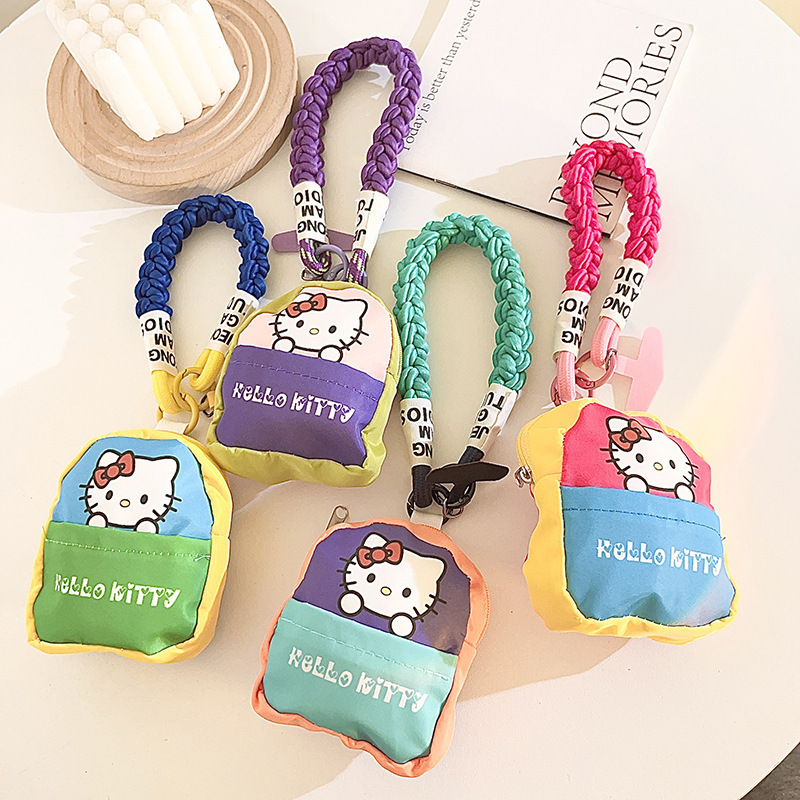 New Cute Pink and Purple Kt Cat Bag Pendant Mobile Phone Lanyard Mini Coin Earphone Storage Wristband Mobile Phone Universal