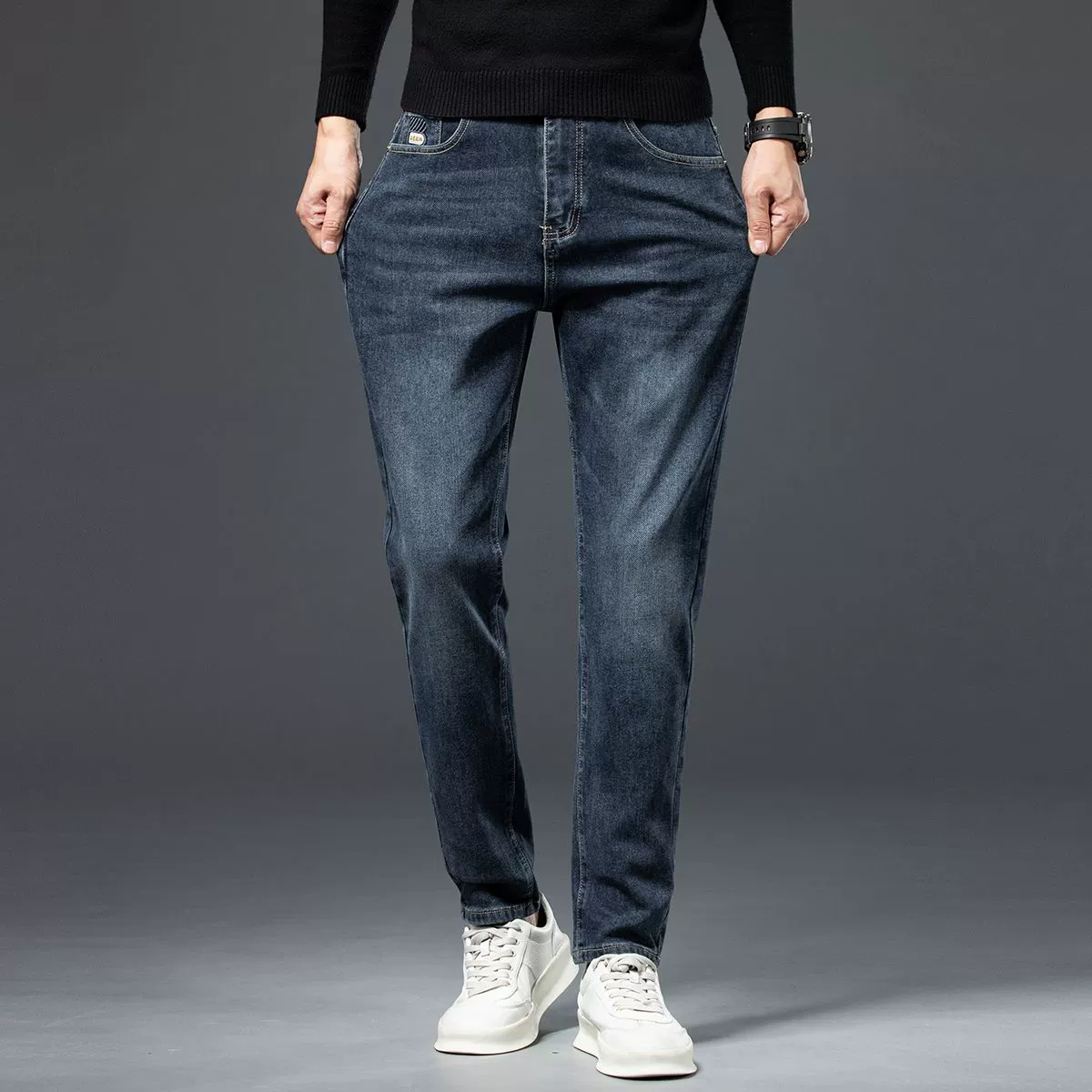 Осенние эластичные джинсы для отдыха, slim fit, свободный прямой крой