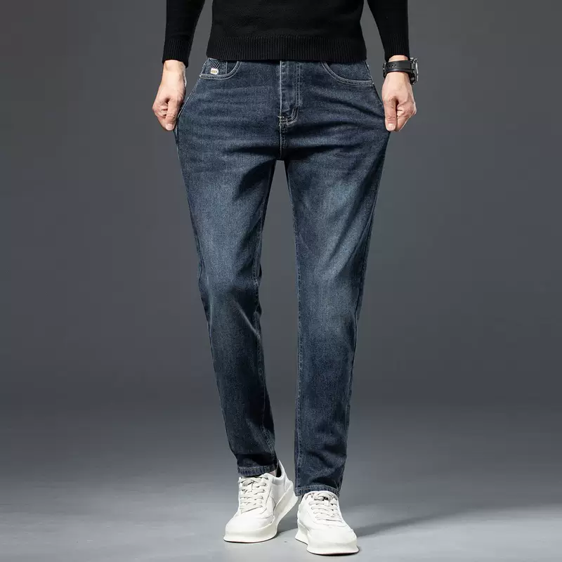 Осенние эластичные джинсы для отдыха, slim fit, свободный прямой крой