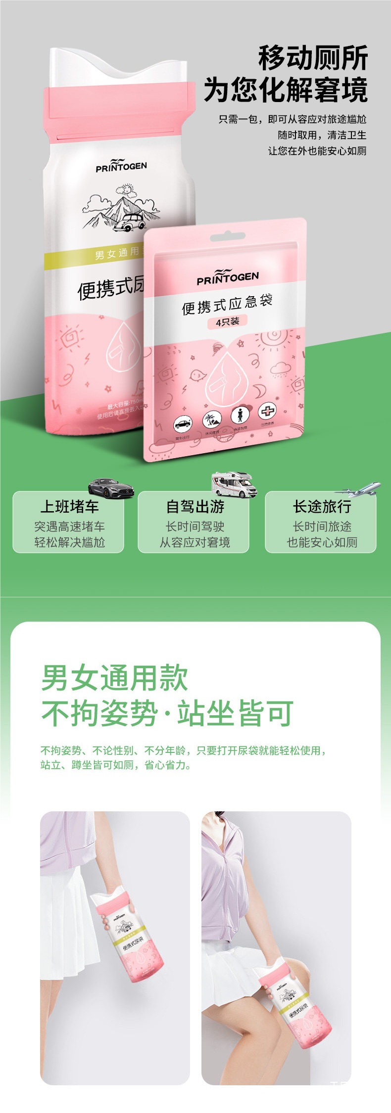 Emergency Urine Bag, Disposable Female Car Emergency Toilet, Convenient Gadget, Portable Car Urinal for Women to Stand and Urinate