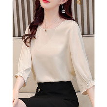 现货七分袖雪纺衬衫女夏短袖上衣韩版洋气五分袖小衫衬衣女