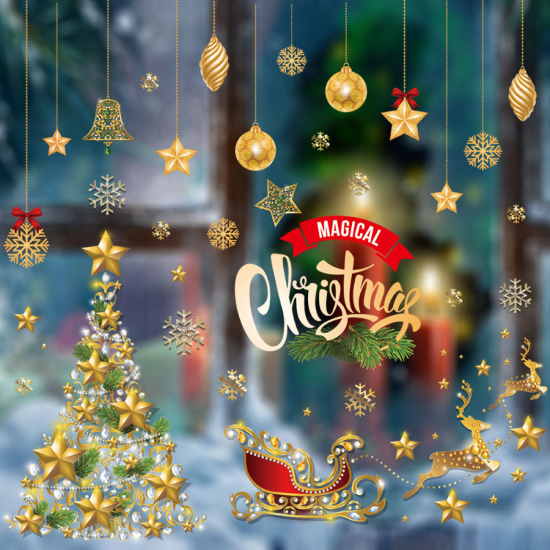 アマゾンの新型クリスマス静電は祝日の装飾ガラスを貼ってショーウインドーのシーンを貼ってサンタクロースの静電シールを配置します。|undefined