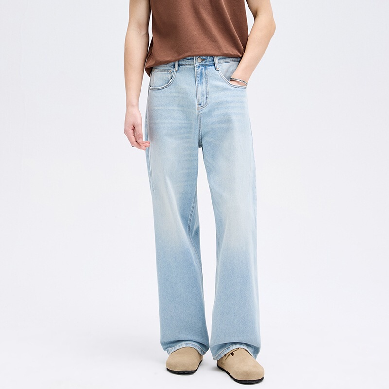 2026 Spring/Summer New Simple Men's Jeans, High-End Light Blue Loose Straight Wide-Leg Pants, Breathable Thin Style 2026 Spring/Summer New Simple Men's Jeans, High-End Light Blue Loose Straight Wide-Leg Pants, Breathable Thin Style