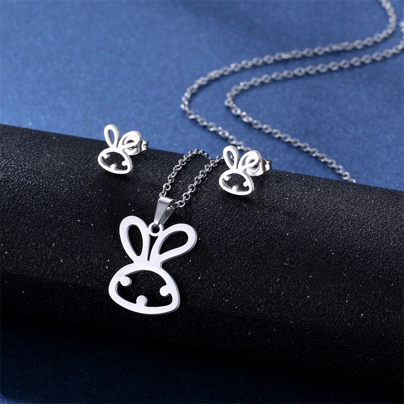 Simple Style Pentagram Star Elephant Stainless Steel Earrings Necklace 3 Piece Set
