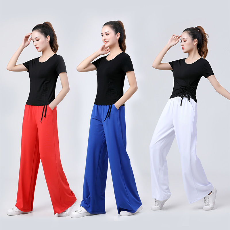Square Dance Clothing 2021 Summer New Short-sleeved Suit Wide-leg Pants Group Activity Fitness Dancing Clothes Training Pants
