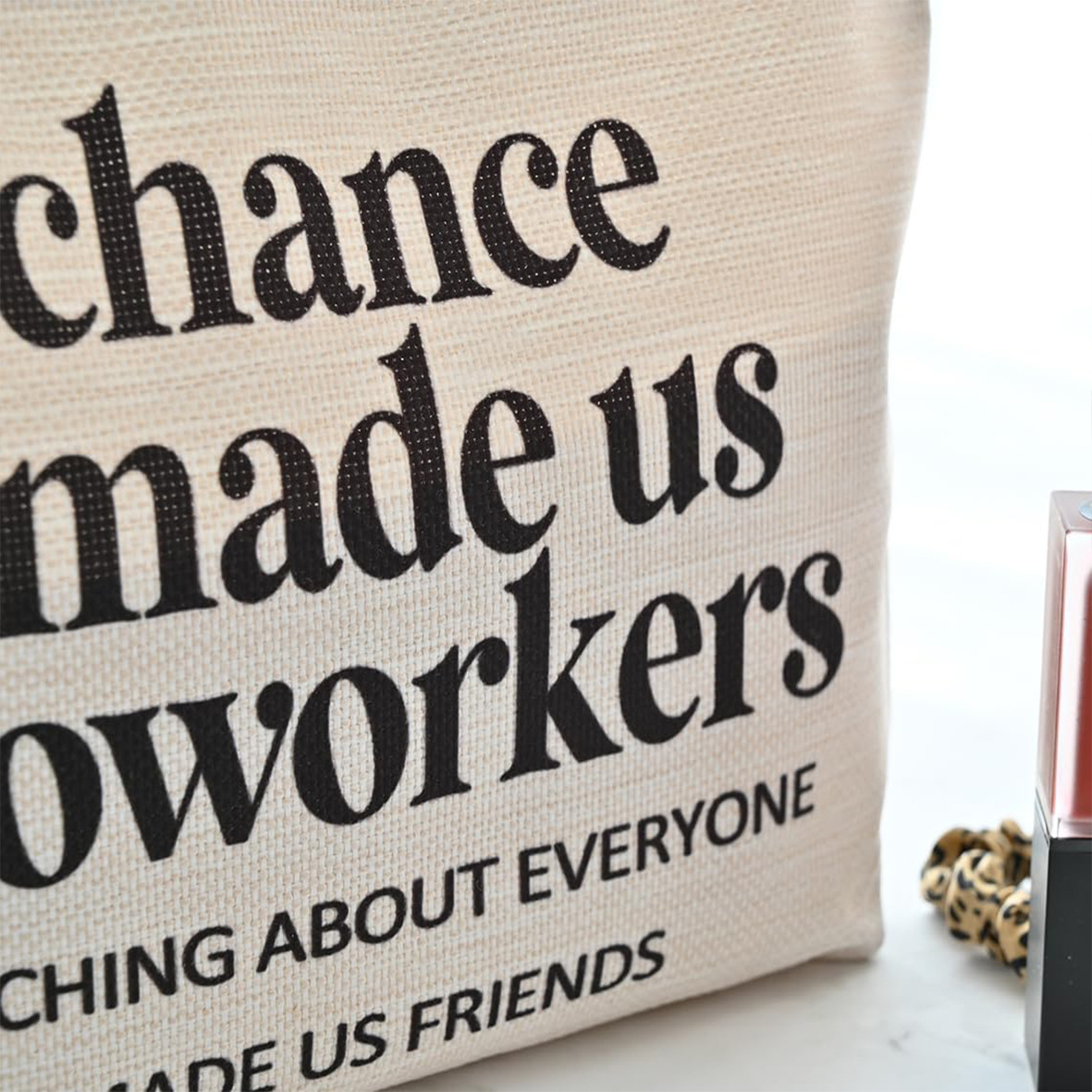 Transfronterizos Amazon bolsas de maquillaje regalo de amigos letras patrón de lino impresión doble cara bolsas de maquillaje damas