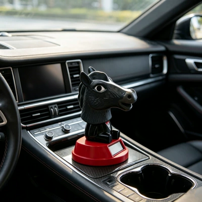 New Solar-Powered Shaking Horse Head Ornament, Beach Vacation Decoration, Desktop Small Gift, Cute Animal Decoration (Car ornaments) - 558com-gross-weight-43g-get-rich-immediately-gray