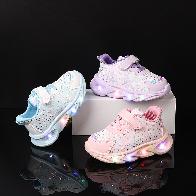 Girls' Casual Shoes with Lights, New Autumn Children's Princess Sneakers, Floral Butterfly Fashion Trendy Children's Shoes