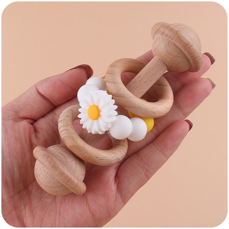 Nuevo juguete creativo para niños mordedor Beech bebé sonajero de mano Margarita cuentas de silicona ejercicio interactivo mordedor palo