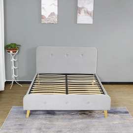 外贸工厂现代卧室简约款单人床双人床亚麻面料纽扣tufted bed实木