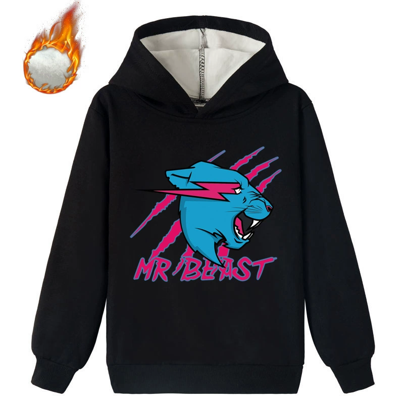 Перепродажа детской одежды с печатью MR Beast Lightning Cat плюс кофта с капюшоном K526