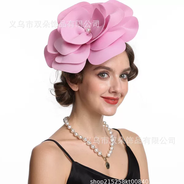Pearl large flower hair accessory, exaggerated large flower top hat, horse racing club hair accessory, multi-color in stock, large flower headpiece, direct sales from the manufacturer