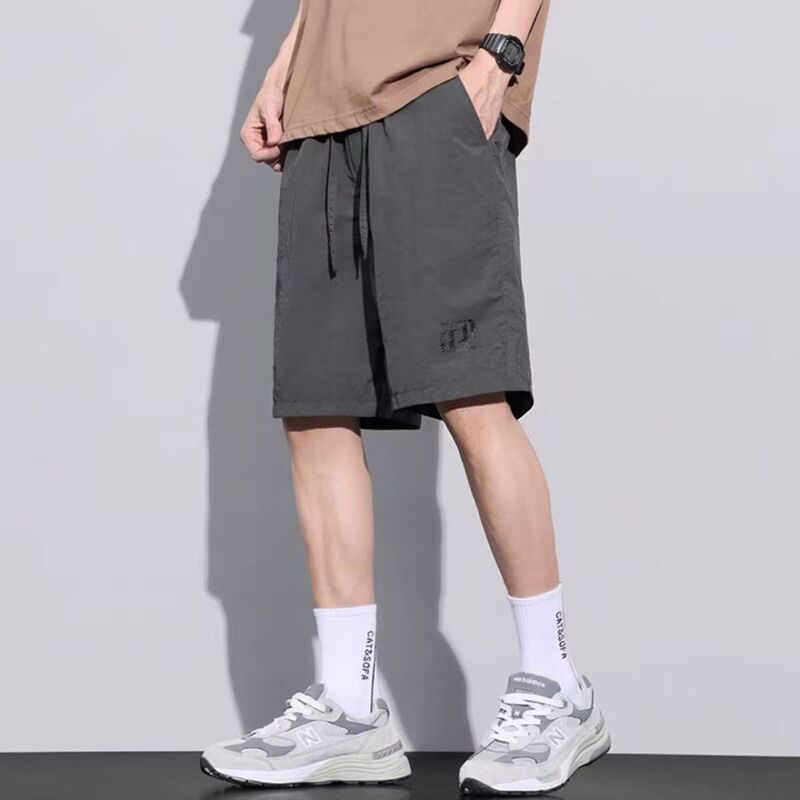 Men's Trendy Brand Ice Silk Shorts for Summer Running, Loose Fit, 5-Point Pants, Thin Outerwear