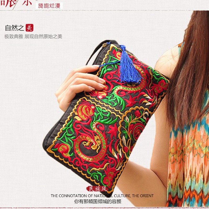 Yunnan estilo étnico bordado bolso de embrague de las mujeres Vintage bordado cartera étnica bolso bordado al por mayor