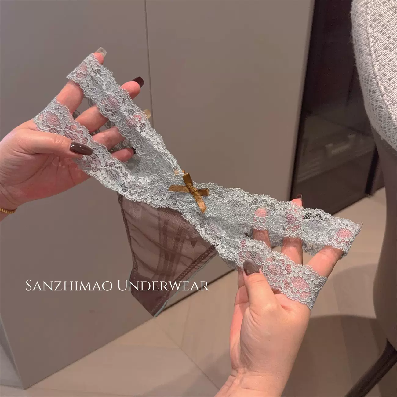 云烟交叉*新款性感镂空蕾丝女士低腰微透蝴蝶结三角裤纯欲风纯欲