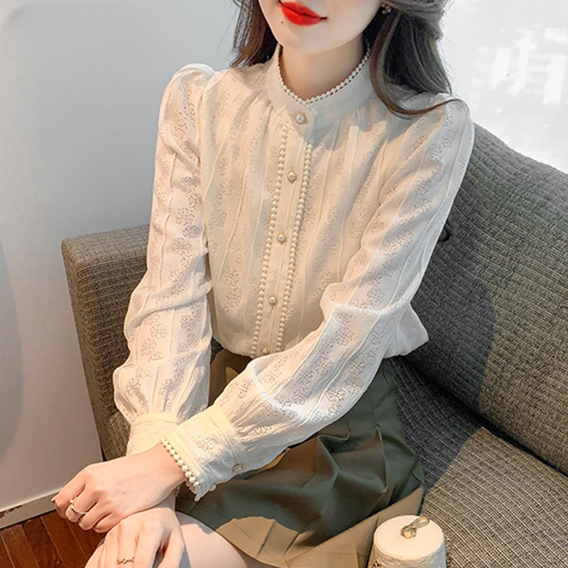 Half-high Collar Lace Base Shirt Women's Spring 2024 Early Spring New Elegant Slim Look Women's Top Western Style Shirt
