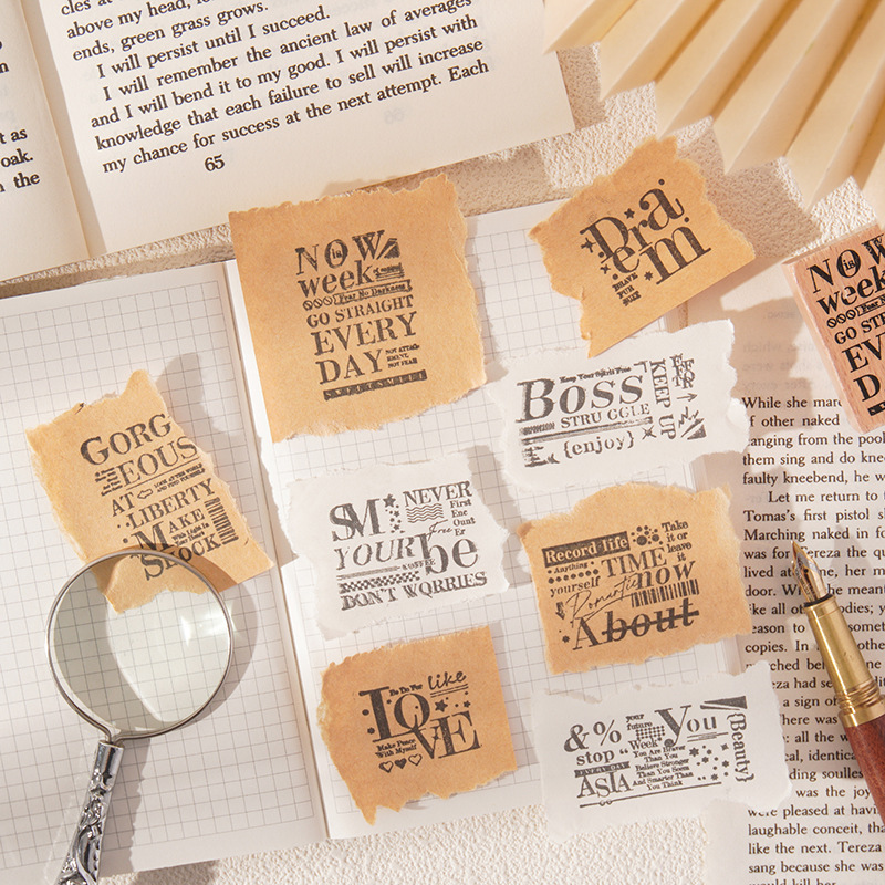 Mengyuan Eternal Retro Inglés Libro de mano de madera Juego de sellos Caja Diy Libro de mano Impresión decorativa Juego de sellos transfronterizos