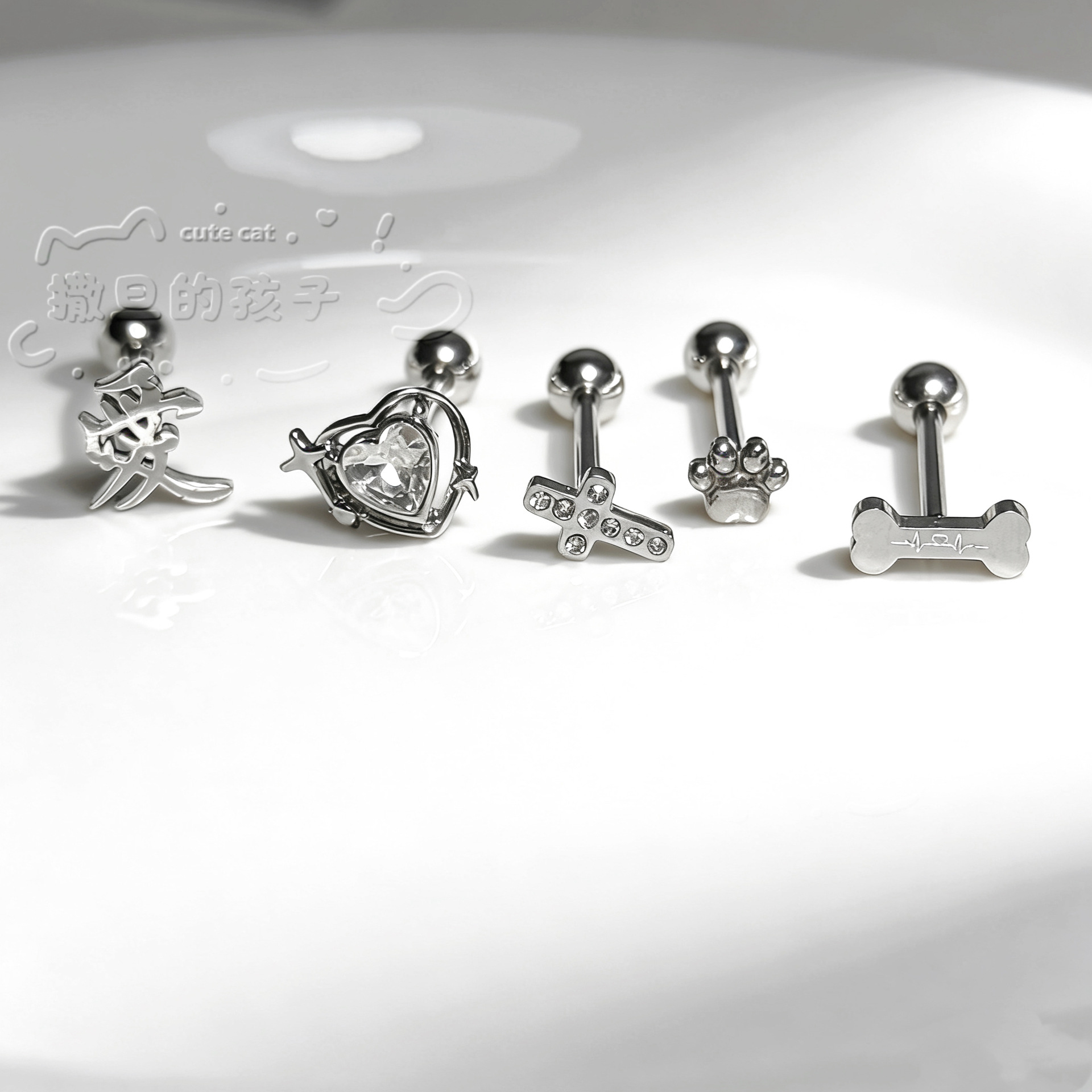 Satan's Children Cambridge Notes Tongue Piercing Barbell 12mm 1.6mm Stainless Steel Spicy Girl Style Tongue Ring detail image 9