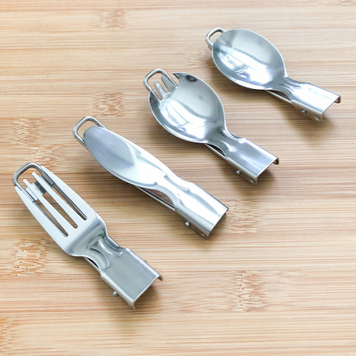 304 stainless steel tableware, stainless steel knife, fork and spoon set, folding salad spoon, round spoon, steel wire knife, portable spoon