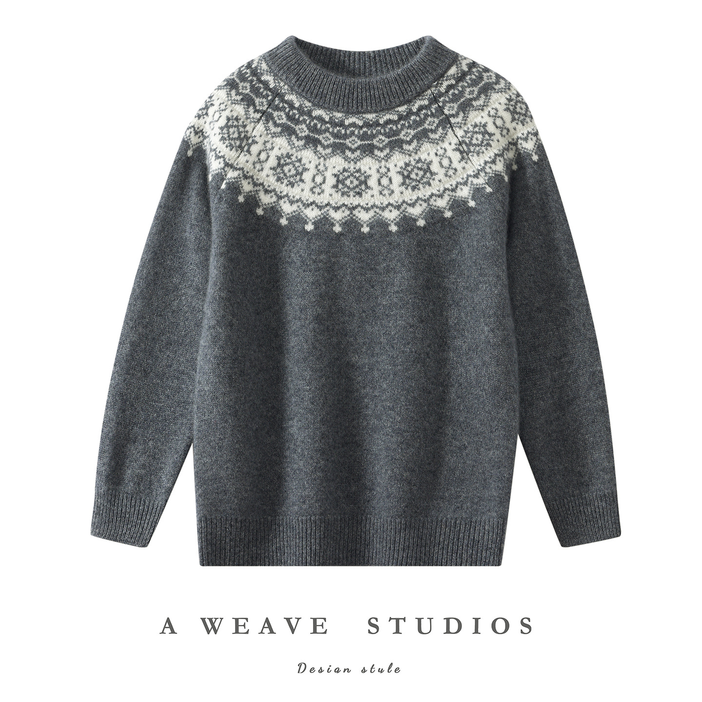 Children's 100% pure cashmere knitwear, boys' and girls' Fair Isle sweaters, autumn and winter double-ply thick jacquard knit base layer