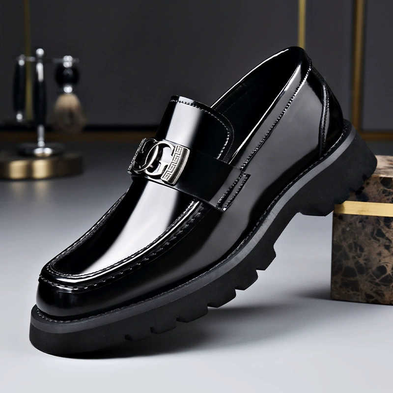 Обувь Lefu для перфорации Мужская кожаная педаль для увеличения толстого подошвы, дышащая, деловая повседневная светящая лапша, кожаная обувь большого размера, мужская обувь