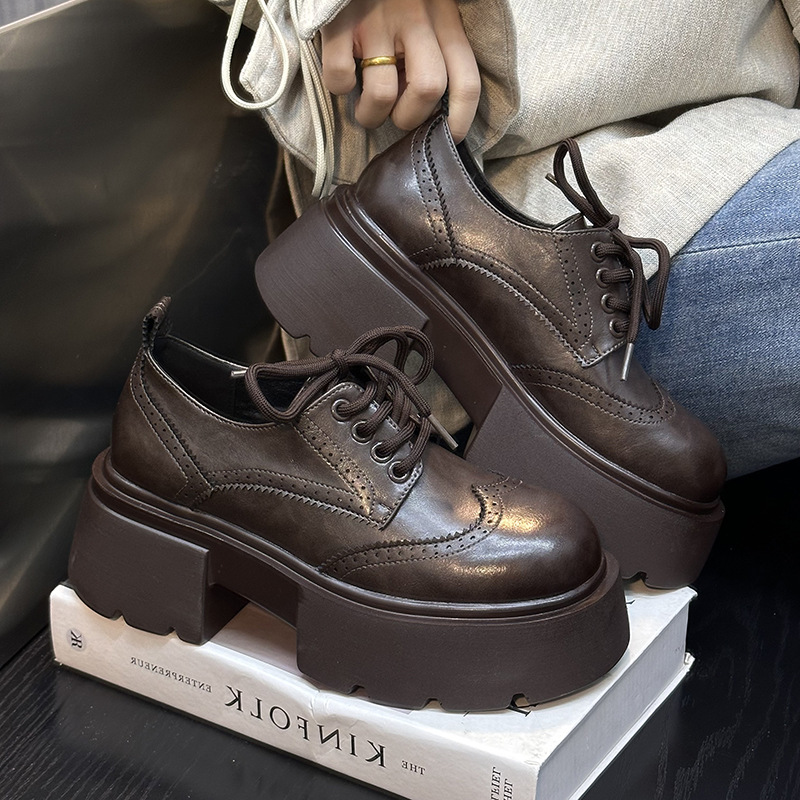 Europa estación zapatos Lefour zapatos de mujer 2025 primavera de cuero europeo con suela gruesa de talón grueso zapatos de cuero de estilo británico zapatos pequeños