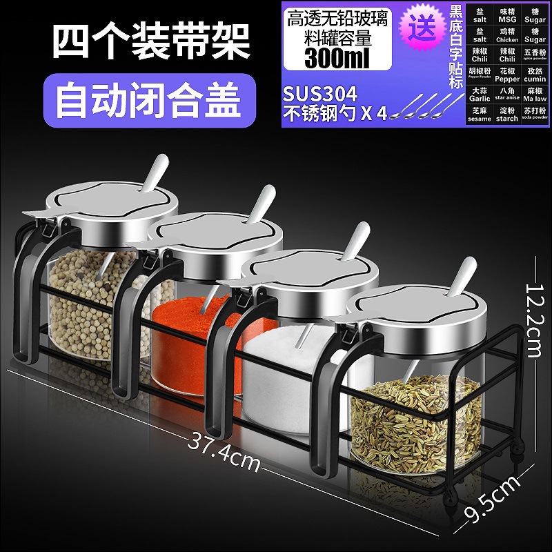 4 latas de la manija del agujero de la manija negra con las cucharas largas + estantes de apoyo