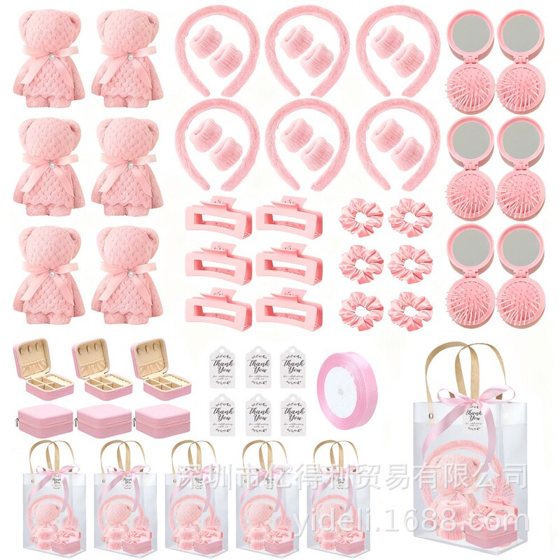 Pink Towel Bear Girl Bridesmaid Gift Set Wedding Birthday Spa Party Christmas Bridal Shower