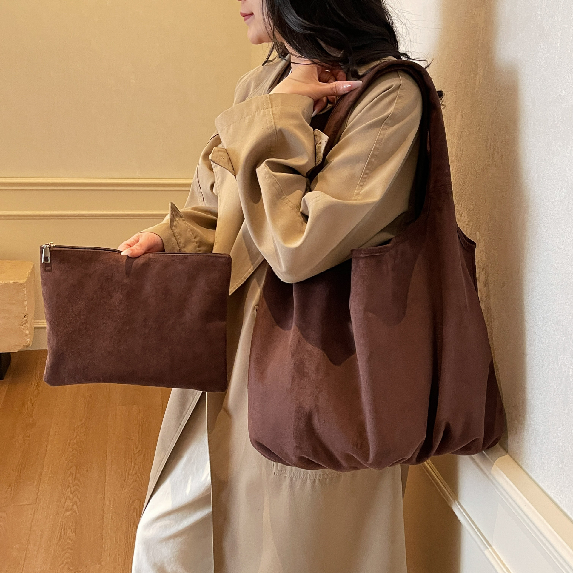 Suede Crossbody Bag For Women, Large Capacity Mother-Daughter Set, Casual Retro Hobo Bag, Commuter Shoulder Underarm Bag